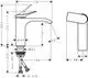 Hansgrohe Einhebel-Waschtischmischer mit schmalem Design, seitlichem Hebel und verschiedenen Anschlussoptionen. Technische Zeichnung mit Maßen und Montagehinweisen.